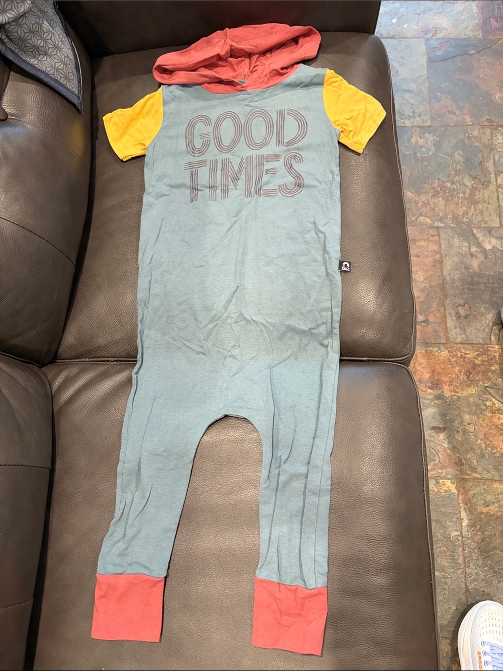Rags to Raches 'GOOD TIMES' Colorblock Hooded One-Piece - Blue/Yellow/Coral